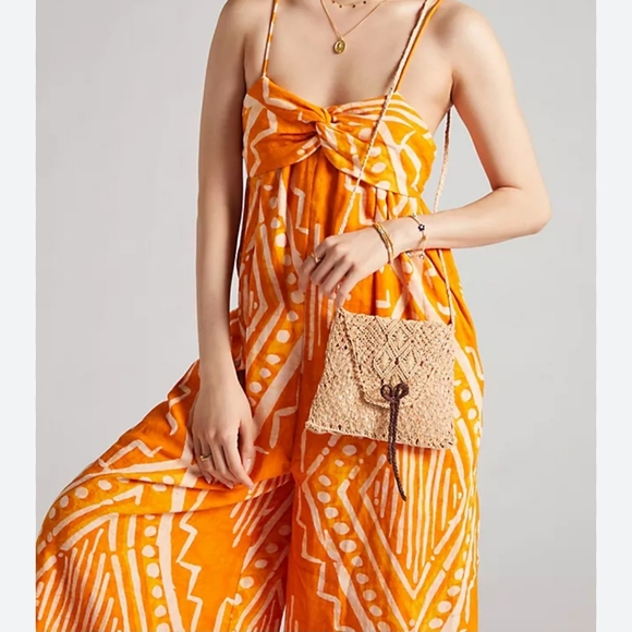 Anthropologie• Orange Pleated Wide Leg Women's Jumpsuit. Sz 4 - Picture 2 of 16